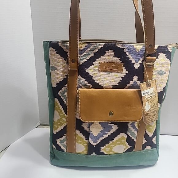 NWT Sixtease Tote Laptop Sleeve Leather Canvas Boho Southwestern Office Bag - Picture 1 of 8